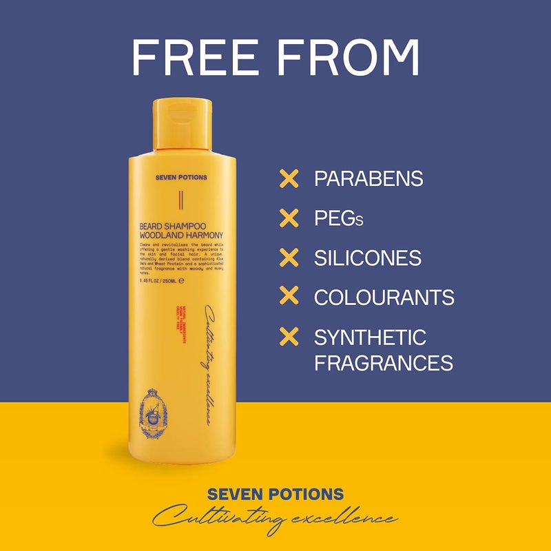SEVEN POTIONS Beard Shampoo for Men, Woodland Harmony, 8.45 Fl Oz - Natural, Vegan, Cruelty Free - Gentle, Cleansing Wash for a Clean Beard with No Itch - Image 3
